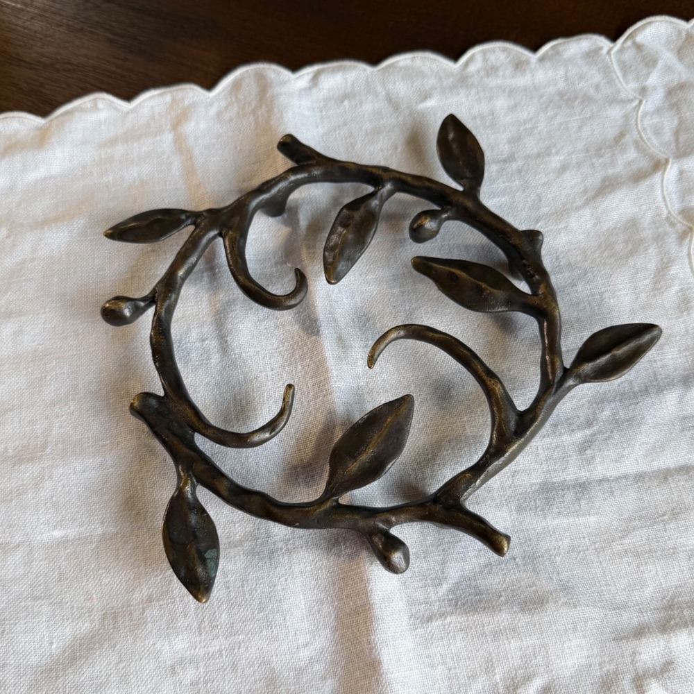 Michael Aram Olive Branch Trivet Oxidized Bronze Botanical Sculpture Signed